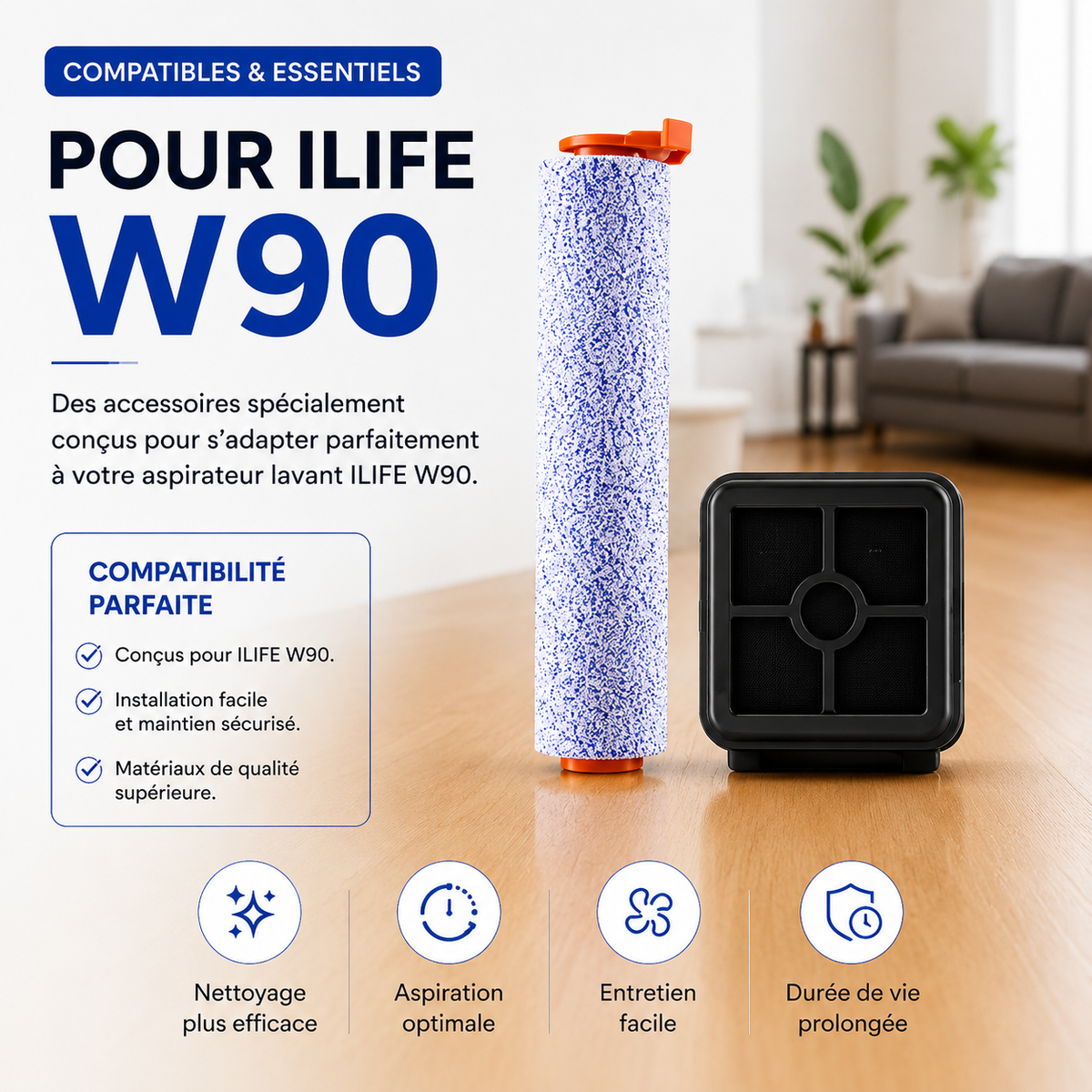 Brosse de nettoyage + Filtre pour Aspirateur W90 Pro