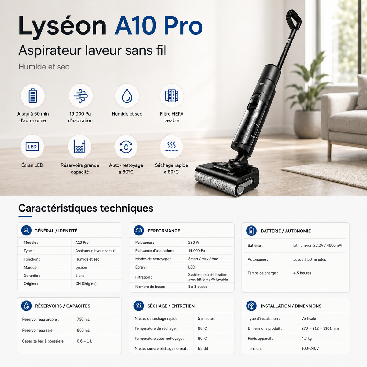 Aspirateur Laveur Lyséon A10 Pro