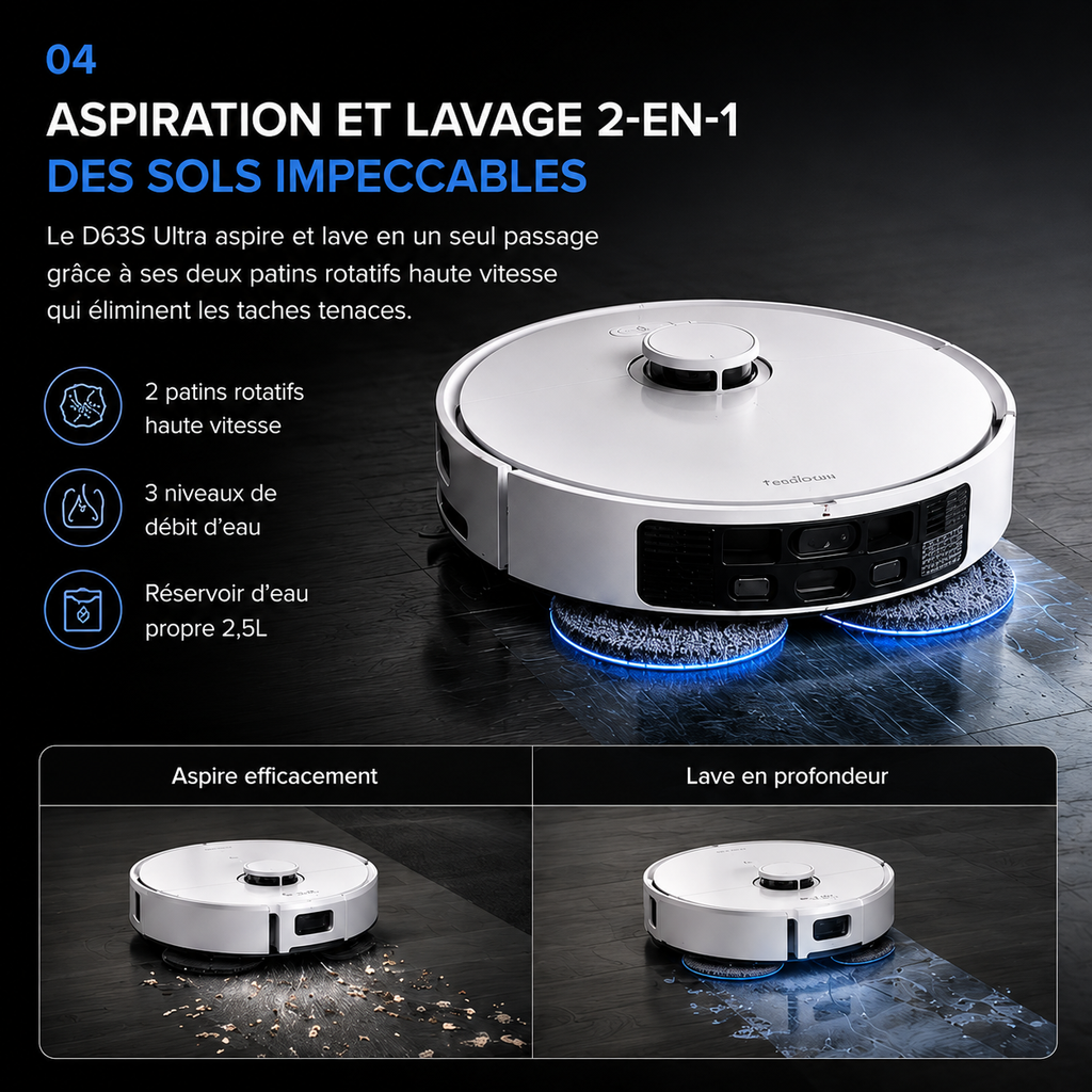 Robot Aspirateur Laveur Lyséon Teendow D63S Ultra