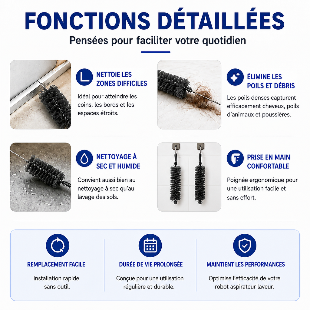 Lot de 2 Brosse de Nettoyage pour Aspirateur Laveur Electrique