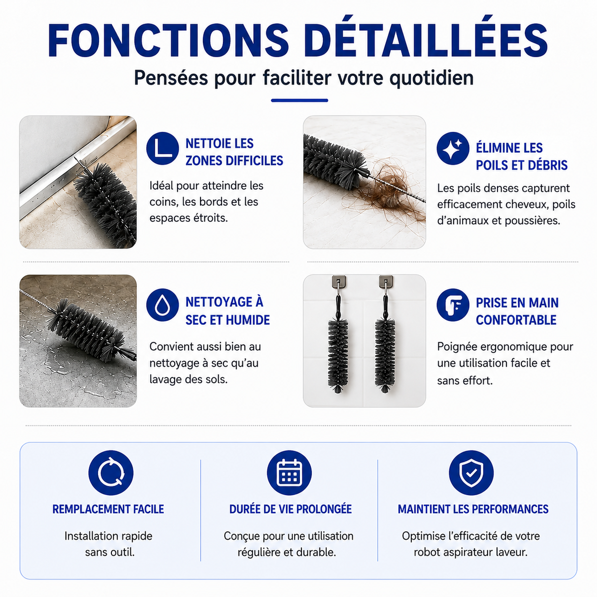 Lot de 2 Brosse de Nettoyage pour Aspirateur Laveur Electrique