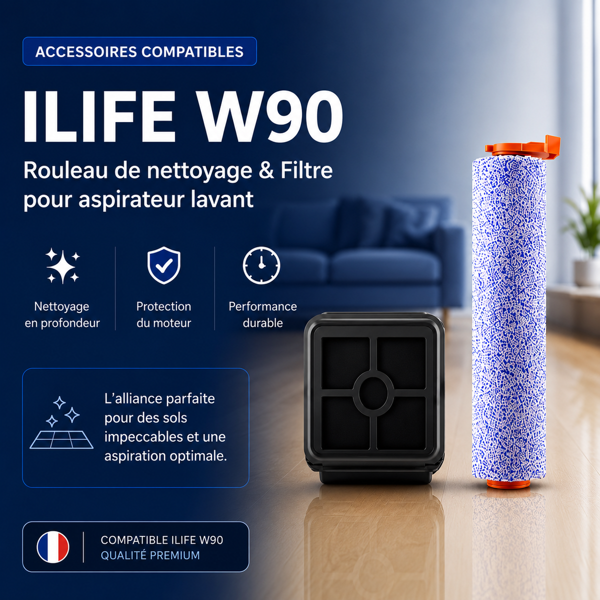 Brosse de nettoyage + Filtre pour Aspirateur W90 Pro